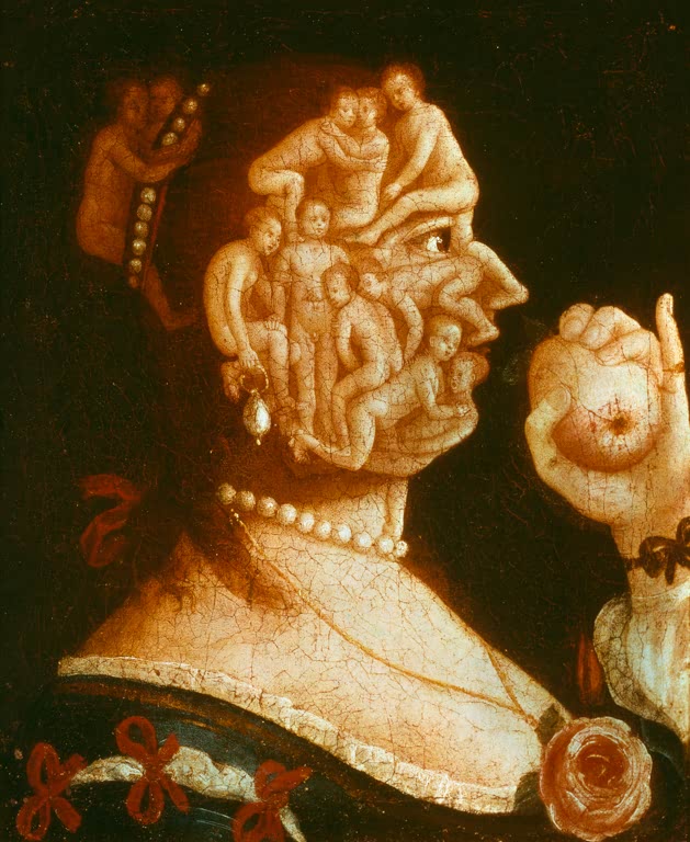 Kunstdruck „Eva“ von Giuseppe Arcimboldo mit einer aus Pflanzen, Früchten und floralen Elementen zusammengesetzten weiblichen Figur