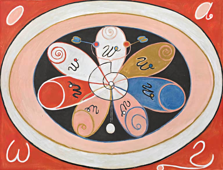 Kunstdruck „Evolution Nr. 15, Gruppe IV, Die siebenzackigen Sterne“ von Hilma af Klint mit abstrakten, symbolischen Formen