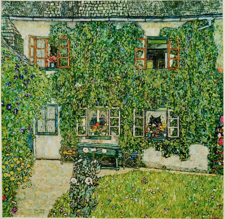 Kunstdruck des Gemäldes „Försterhaus am Attersee“ von Gustav Klimt – detailreiche Reproduktion der idyllischen Landschaft am See.