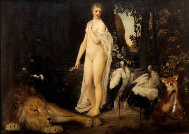 Kunstdruck des Gemäldes „Fabel“ von Gustav Klimt – hochwertige Reproduktion eines symbolistischen Kunstwerks im Stil des Jugendstils.