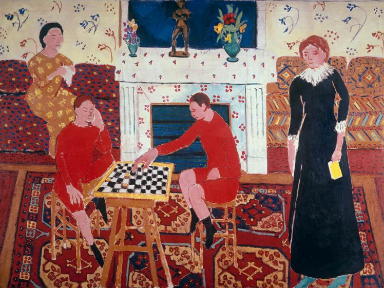 Kunstdruck des Gemäldes „Familie des Künstlers“ von Henri Matisse, handgefertigt in Deutschland, erhältlich als Poster oder auf Leinwand, auf Wunsch gerahmt.