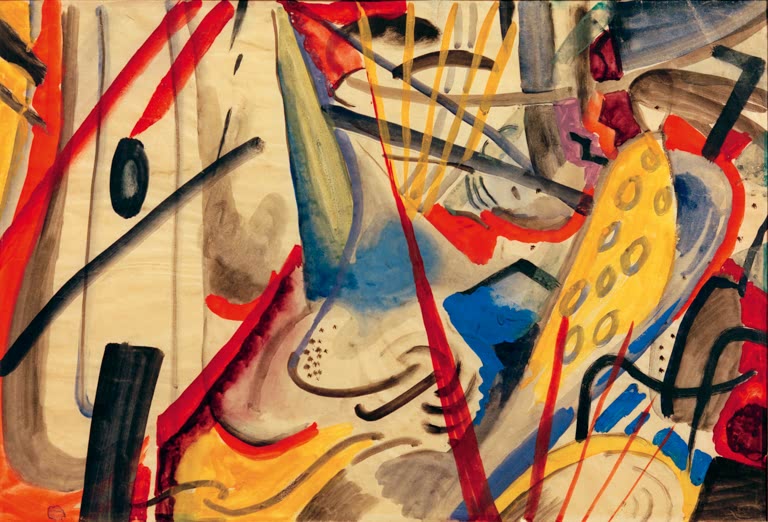 Kunstdruck des Gemäldes „Farbenkomposition II“ von August Macke. Hochwertig in Deutschland von Hand gefertigt, erhältlich als Leinwand oder Poster und optional gerahmt.