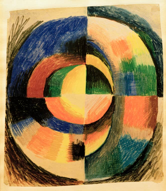 Kunstdruck des Gemäldes „Farbenkreis II (groß)“ von August Macke. Hochwertig in Deutschland von Hand gefertigt, erhältlich als Leinwand oder Poster und optional gerahmt.