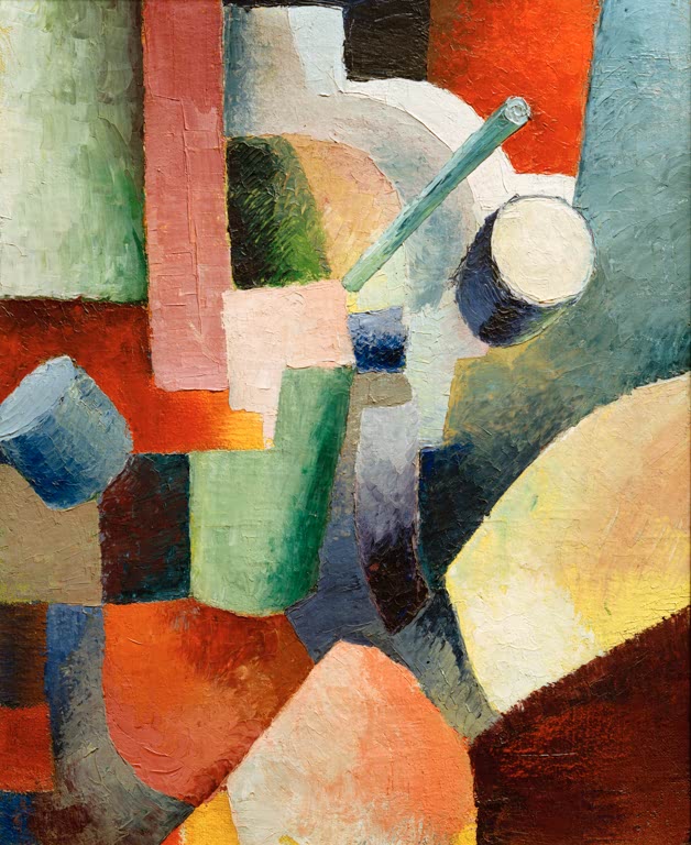 Kunstdruck des Gemäldes „Farbige Formenkomposition“ von August Macke. Hochwertig in Deutschland von Hand gefertigt, erhältlich als Poster oder Leinwand und optional gerahmt.