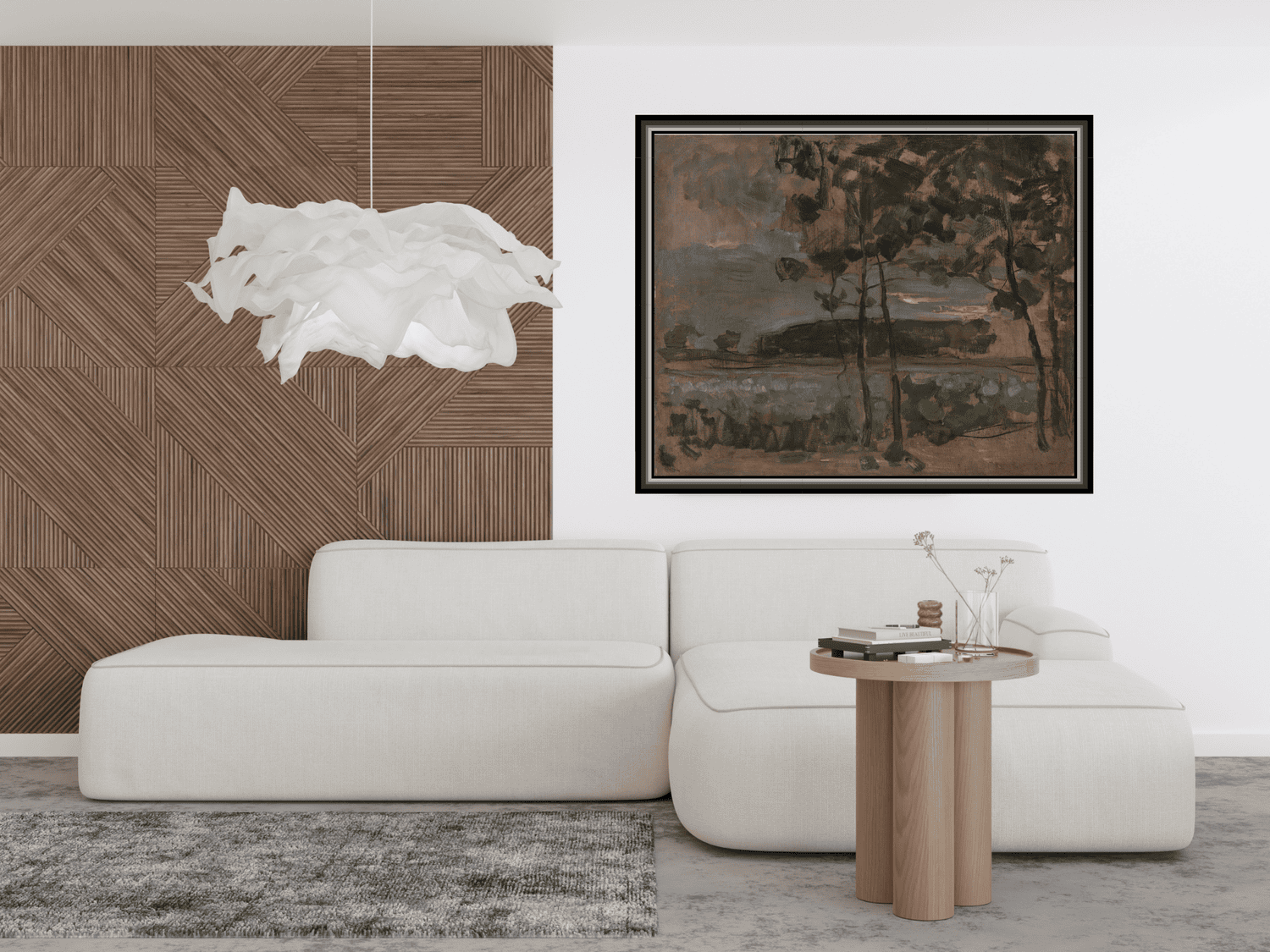 Feld mit jungen Bäumen im Vordergrund | Piet Mondrian