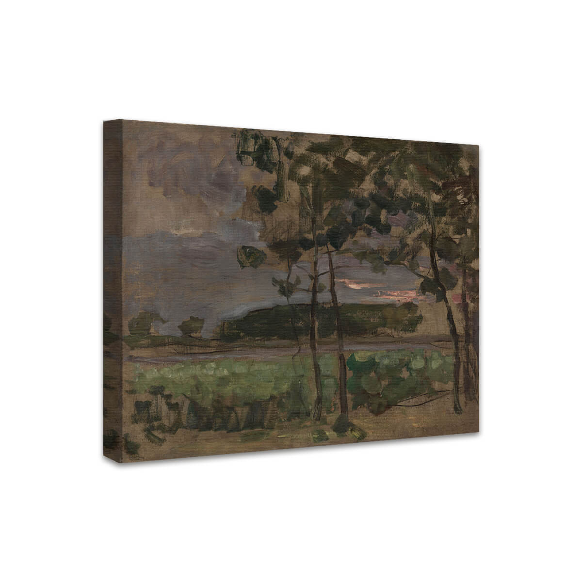 Feld mit jungen Bäumen im Vordergrund | Piet Mondrian