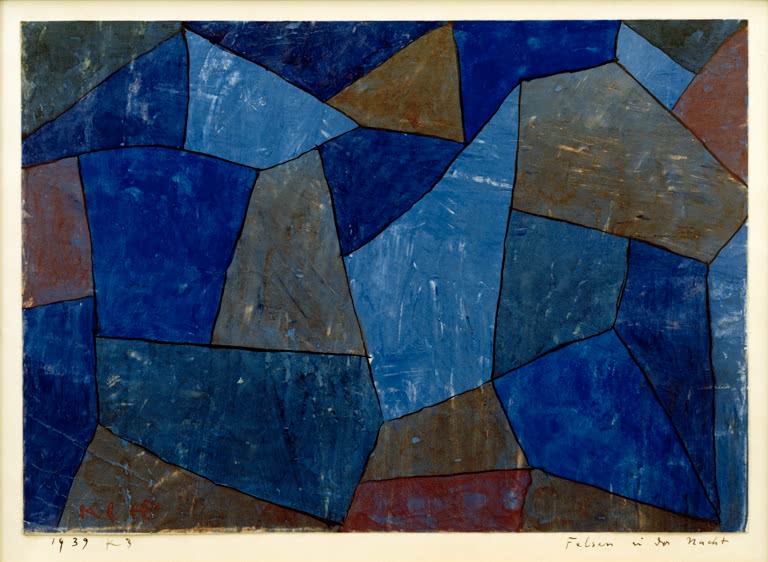 Kunstdruck des Gemäldes Felsen in der Nacht von Paul Klee, handgefertigt in Deutschland als hochwertiger Kunstdruck.