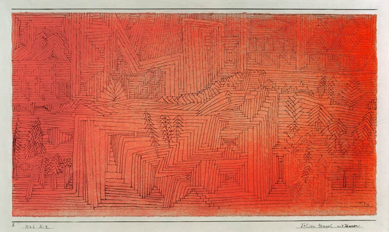 Kunstdruck „Felsentempel mit Tannen“ von Paul Klee

