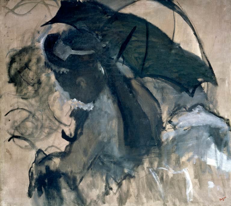 Kunstdruck von „Femme à l'ombrelle“ von Edgar Degas, handgefertigt in Deutschland als Leinwand oder Poster erhältlich