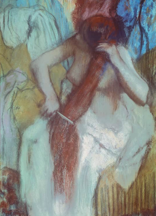 Kunstdruck von „Femme se peignant ou La chevelure“ von Edgar Degas, handgefertigt in Deutschland als Leinwand oder Poster erhältlich