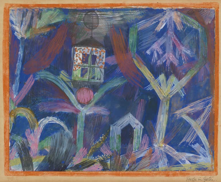 Kunstdruck „Fenster im Garten“ von Paul Klee mit abstrakter Gartenszene und Fenstermotiv in harmonischer Farbgestaltung