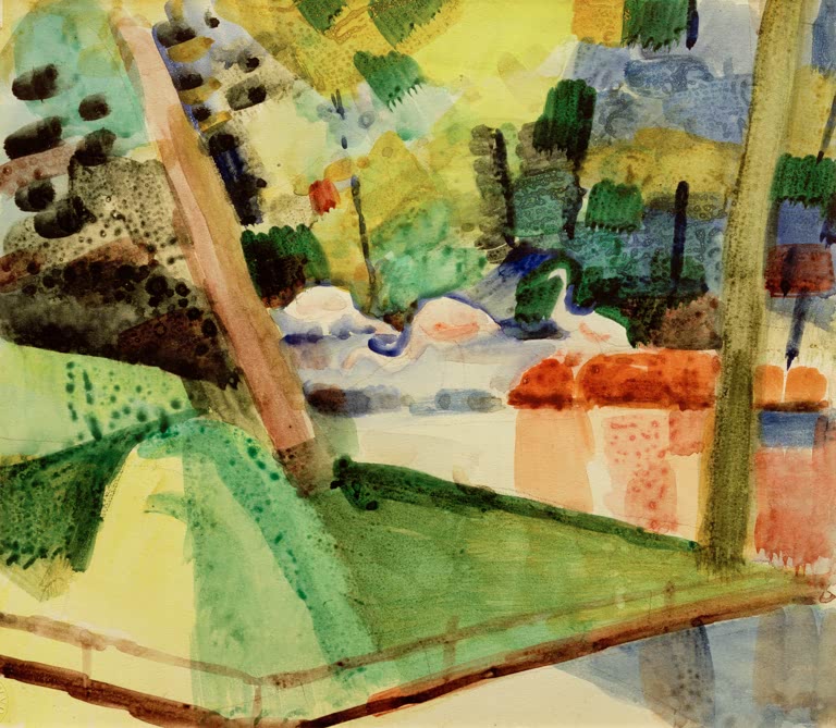 Kunstdruck des Gemäldes „Flamingos im Zoo“ von August Macke. Hochwertig in Deutschland von Hand gefertigt, erhältlich als Poster oder Leinwand und optional gerahmt.