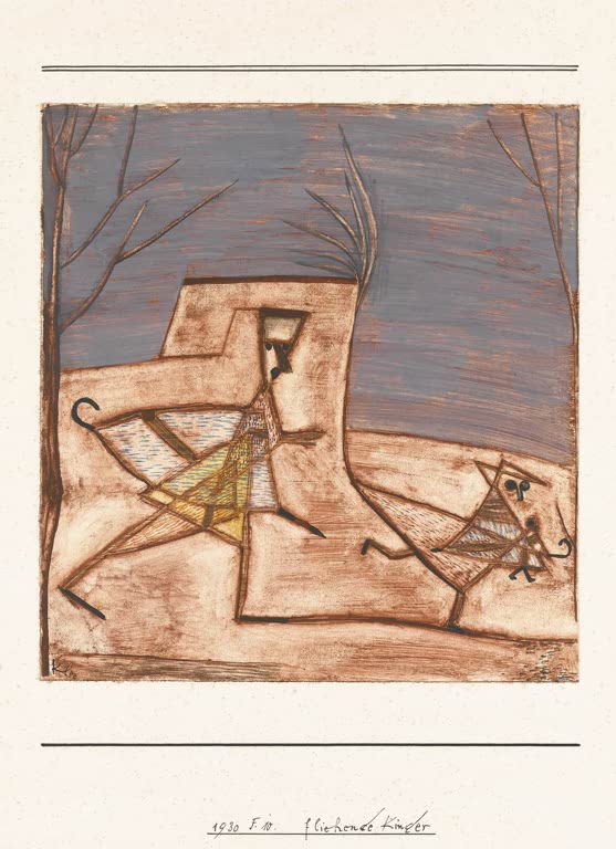 Kunstdruck „Fliehende Kinder“ von Paul Klee mit abstrahierten Figuren und ausdrucksstarker Farbgestaltung