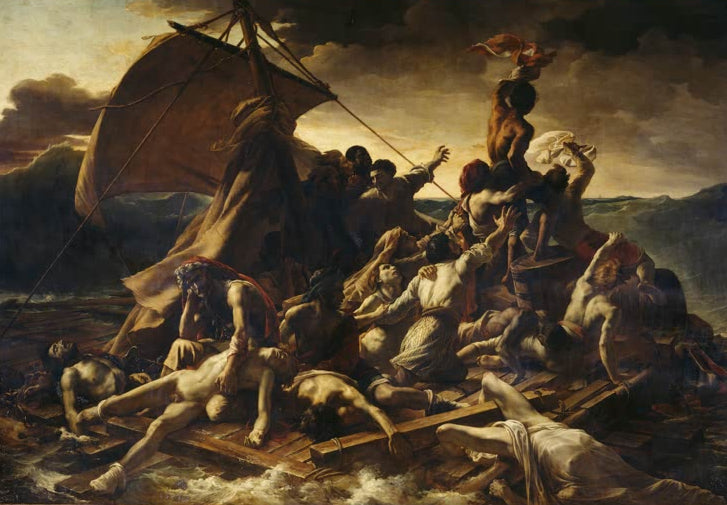 Kunstdruck von „Floß der Medusa“ von Théodore Géricault mit dramatischer Schiffbruchszene auf hoher See