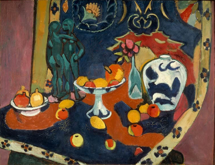 Kunstdruck des Gemäldes Früchte und Bronze von Henri Matisse, handgefertigt in Deutschland als Poster oder Leinwand erhältlich
