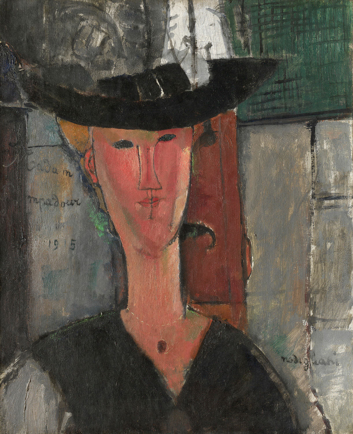 Das Gemälde 'Frau Pompadour' von Amedeo Modigliani zeigt eine elegante Frau mit verlängerten Gesichtszügen und harmonischen Farben, die Anmut und Nachdenklichkeit ausstrahlt. Dieses Meisterwerk der modernen Porträtkunst verkörpert Modiglianis einzigartigen Stil und zeitlose Raffinesse.