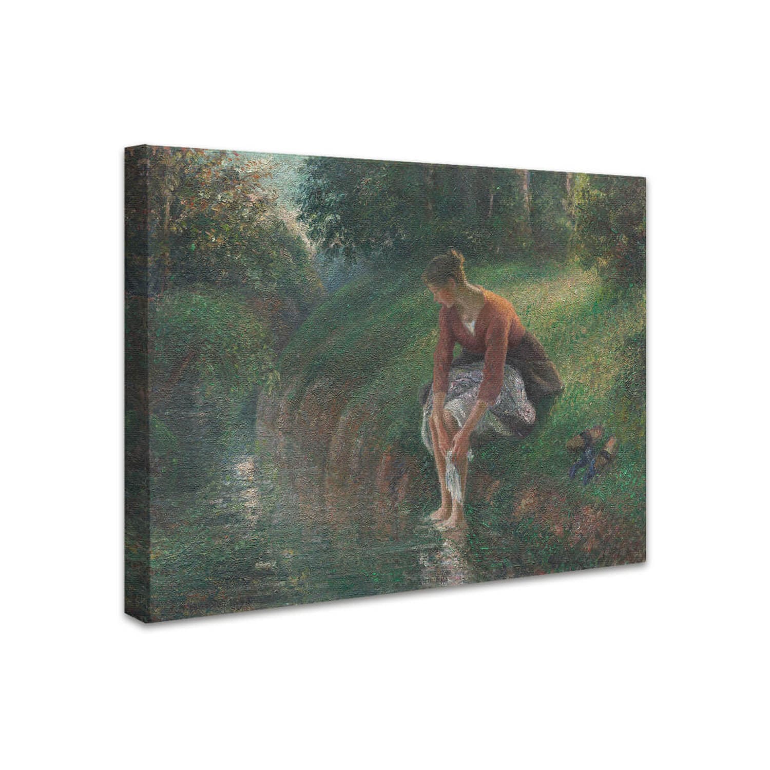 Frau, die ihre Füße in einem Bach badet | Camille Pissarro