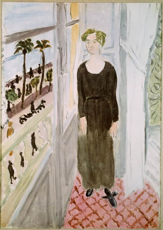 Kunstdruck des Gemäldes „Frau am Fenster“ von Henri Matisse, erhältlich als Leinwand oder Poster, optional gerahmt, in Deutschland von Hand gefertigt.
