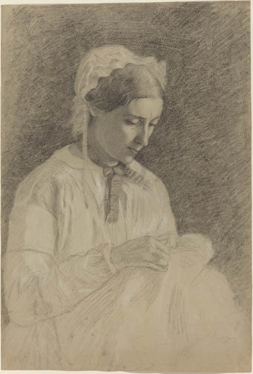 Kunstdruck des Gemäldes „Frau beim Sticken“ von Edgar Degas, detailgetreu reproduziert und in Deutschland von Hand gefertigt.