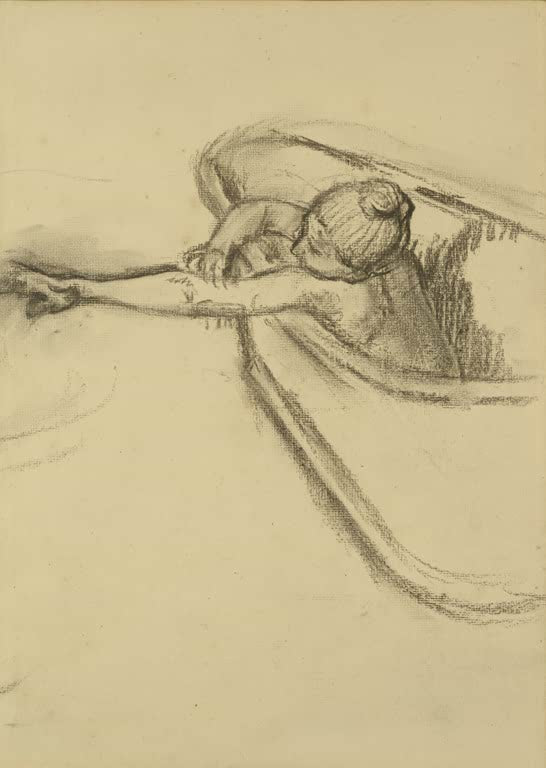 Kunstdruck des Gemäldes Frau beim Trockenreiben ihres Arms von Edgar Degas mit einer Frau, die nach dem Baden ihren Arm abtrocknet.