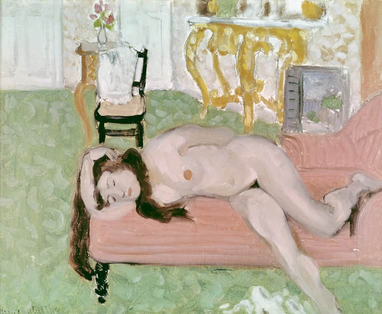 Kunstdruck des Gemäldes Frau, die auf einem Sofa liegt von Henri Matisse, handgefertigt in Deutschland