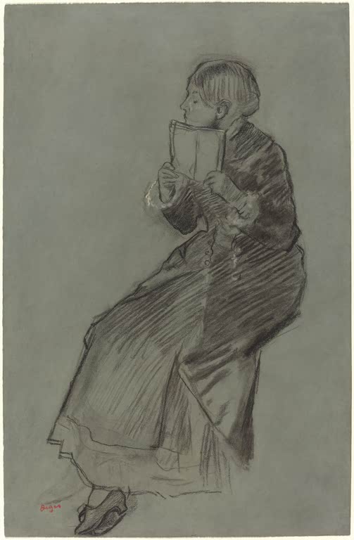 Kunstdruck des Gemäldes „Frau, die ein Buch liest“ von Edgar Degas, detailgetreu reproduziert und in Deutschland von Hand gefertigt.