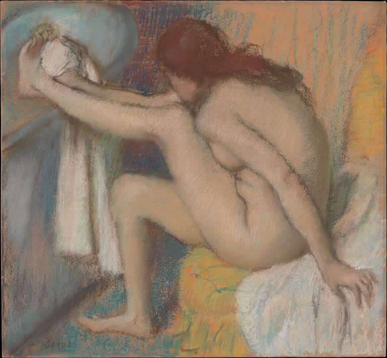 Kunstdruck von „Frau, die ihren Fuß trocknet“ von Edgar Degas, handgefertigt in Deutschland als Leinwand oder Poster erhältlich