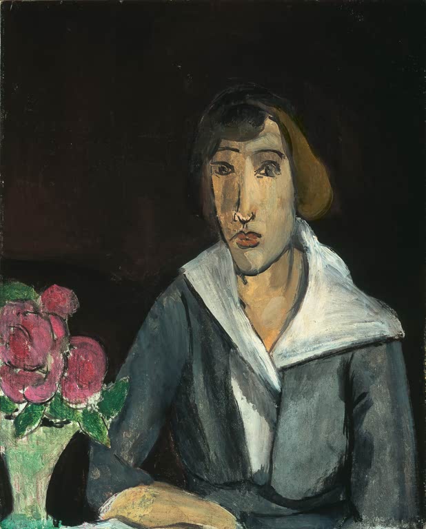Kunstdruck des Gemäldes Frau mit Rosen von Henri Matisse, handgefertigt in Deutschland als Poster oder Leinwand erhältlich