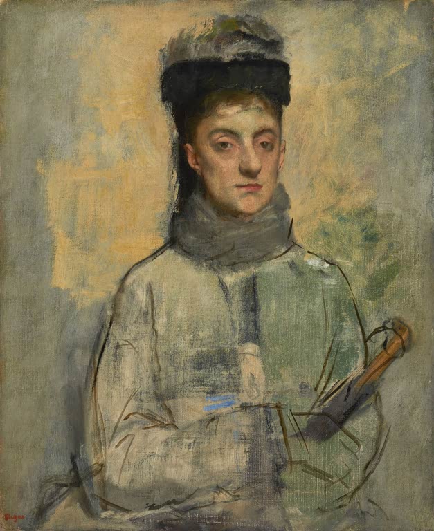 Kunstdruck des Gemäldes Frau mit Schirm von Edgar Degas mit der Darstellung einer Frau, die einen Schirm trägt.