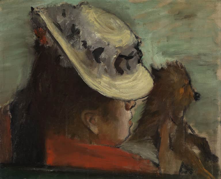 Kunstdruck von „Frau mit einem Hund“ von Edgar Degas, handgefertigt in Deutschland als Leinwand oder Poster erhältlich