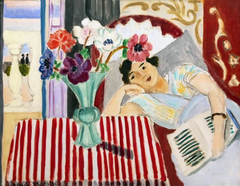 Kunstdruck des Gemäldes „Frau und Anemonen“ von Henri Matisse – hochwertiger Kunstdruck, erhältlich als Poster oder auf Leinwand.