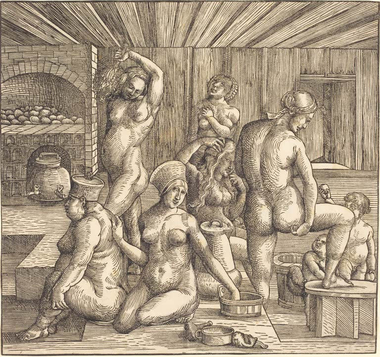 Kunstdruck „Frauenbad“ von Albrecht Dürer mit detailreicher Szene aus dem Alltagsleben der Renaissance