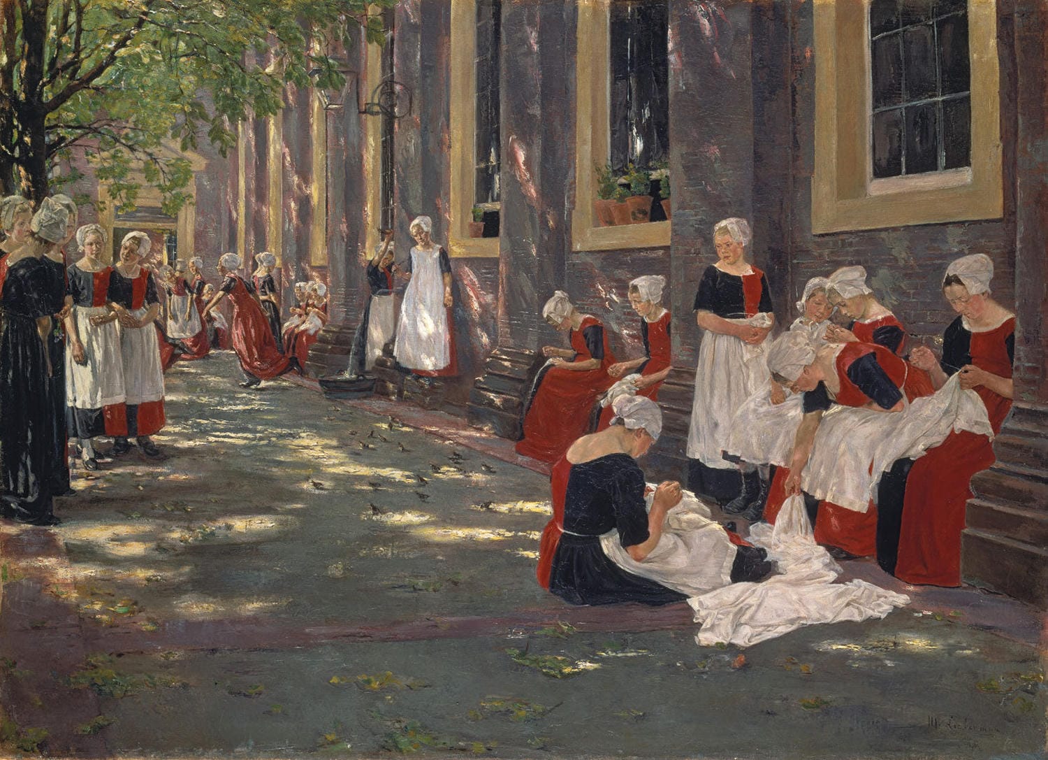 Impressionistisches Gemälde von Waisenkindern in einer Freistunde im Amsterdamer Waisenhaus, gemalt von Max Liebermann.