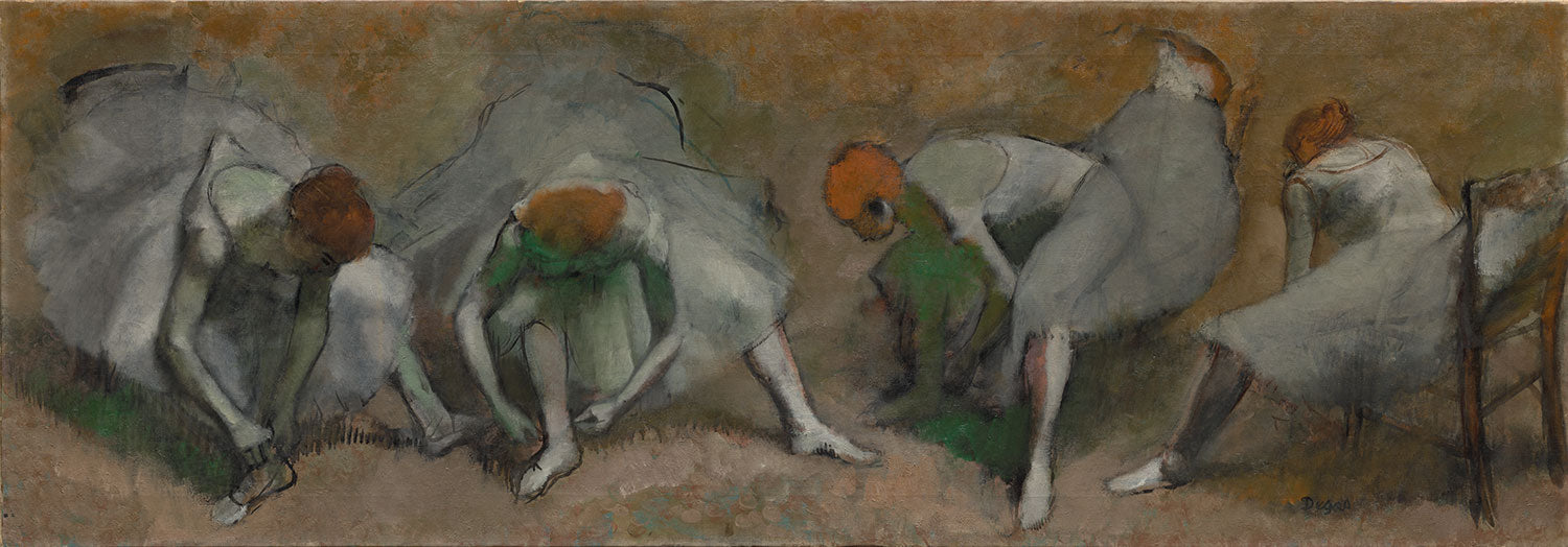 Impressionistisches Gemälde Fries der Tänzer von Edgar Degas, das die fließende Bewegung und Eleganz von Balletttänzerinnen darstellt.