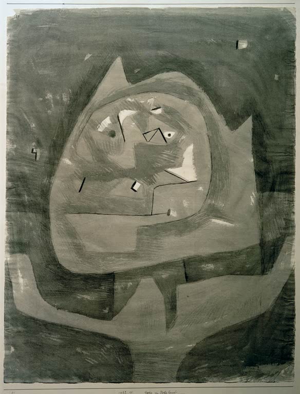 Kunstdruck des Gemäldes Götze im Fieberland von Paul Klee, handgefertigt in Deutschland als hochwertiger Kunstdruck.
