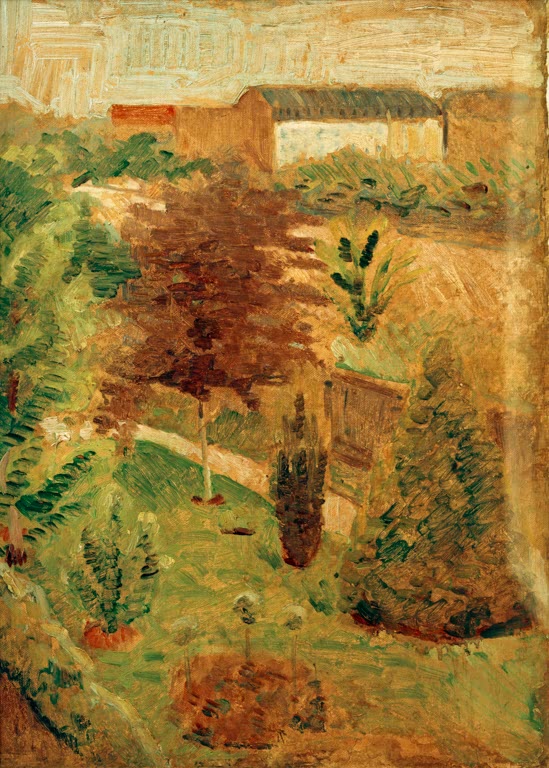 Kunstdruck des Gemäldes „Unser Garten in Bonn“ von August Macke. Hochwertig in Deutschland von Hand gefertigt, erhältlich als Poster oder Leinwand und optional gerahmt.