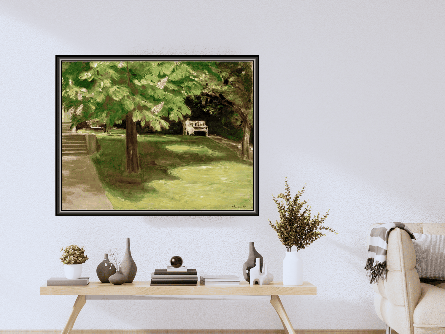 Gartenbank unter dem Kastanienbaum – Blühende Kastanien | Max Liebermann