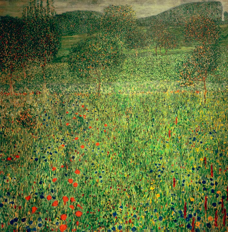Kunstdruck des Gemäldes „Gartenlandschaft“ von Gustav Klimt – hochwertige Reproduktion einer farbenfrohen Landschaft im Jugendstil.