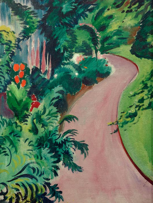 Kunstdruck des Gemäldes „Gartenweg“ von August Macke. Hochwertig in Deutschland von Hand gefertigt, erhältlich als Poster oder Leinwand und optional gerahmt.