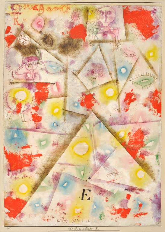Kunstdruck „Gedenkblatt E“ von Paul Klee mit abstrakter Komposition und charakteristischen geometrischen Formen