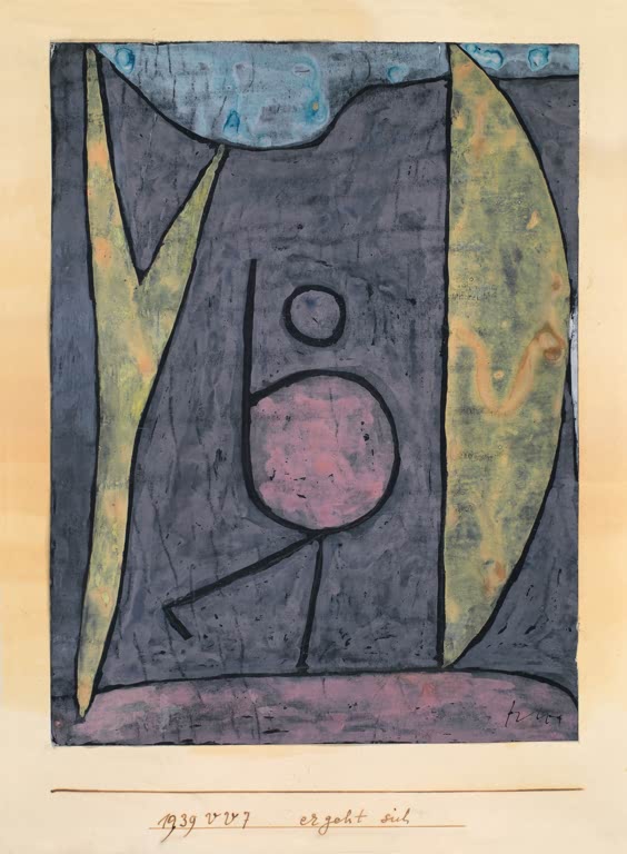 Kunstdruck „Gehend“ von Paul Klee mit abstrahierter gehender Figur und charakteristischer Farbgestaltung

