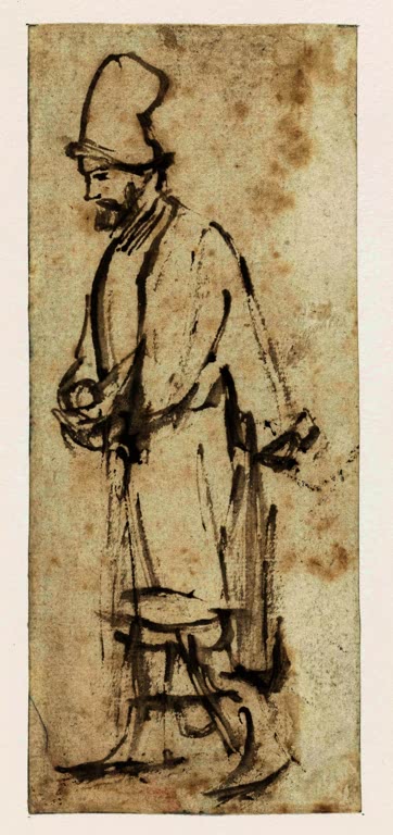 Kunstdruck „Gehender Mann mit hoher Mütze“ von Rembrandt van Rijn