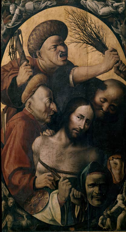 Kunstdruck „Geißelung“ von Hieronymus Bosch mit Christusfigur und eindringlicher biblischer Leidensszene