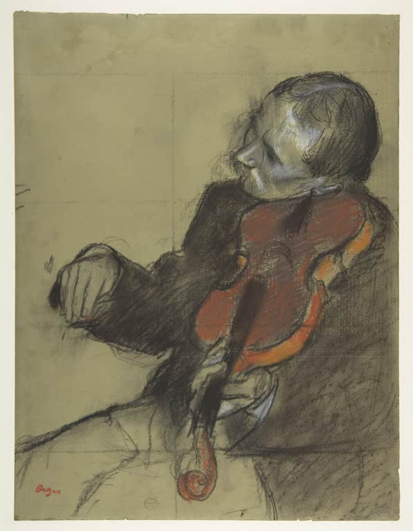 Kunstdruck von „Geiger, Studie zu Die Tanzstunde“ von Edgar Degas, handgefertigt in Deutschland als Leinwand oder Poster erhältlich