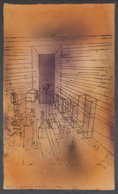 Kunstdruck „Geisterkammer mit der hohen Tür (neue Version)“ von Paul Klee