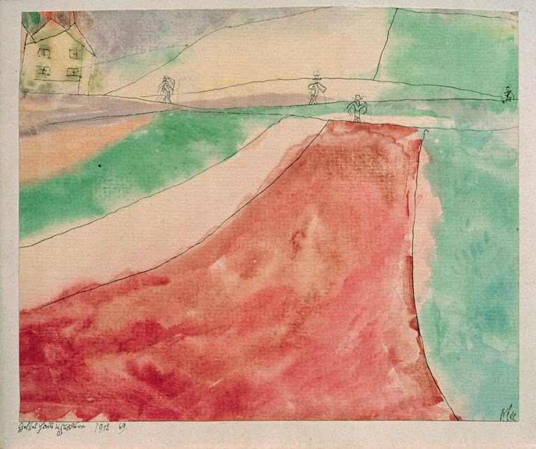 Kunstdruck „Gelbes Haus in Feldern“ von Paul Klee