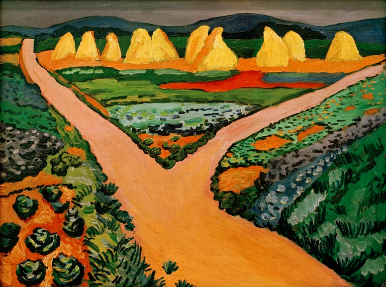 Kunstdruck des Gemäldes „Gemüsefelder“ von August Macke. Hochwertig in Deutschland von Hand gefertigt, erhältlich als Poster oder Leinwand und optional gerahmt.