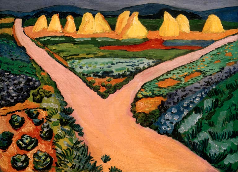 Kunstdruck des Gemäldes „Gemüsefelder“ von August Macke. Hochwertig in Deutschland von Hand gefertigt, erhältlich als Poster, Leinwand oder mit passendem Rahmen.