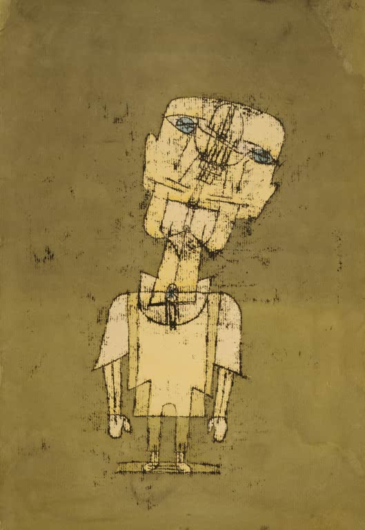 Kunstdruck von „Gespenst eines Genies“ von Paul Klee mit surrealer Figurendarstellung und fantasievoller abstrakter Bildsprache.