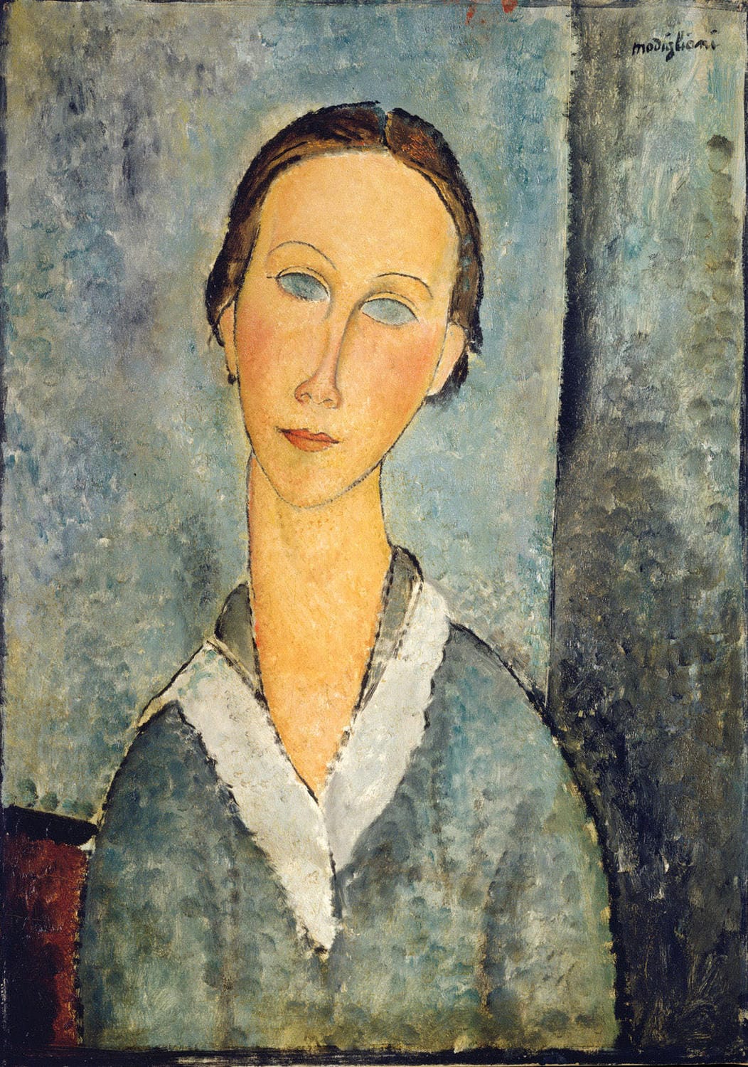 Amedeo Modiglianis „Mädchen in einer Matrosenbluse“ zeigt ein elegantes Porträt eines Mädchens in einer Matrosenbluse. Mit langen, geschwungenen Linien und einer sanften Farbpalette fängt das Bild die schlichte Schönheit und emotionale Tiefe der Figur ein – ein markantes Beispiel für Modiglianis Stil.